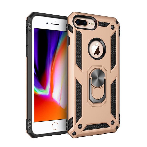 Wholesale iPhone 8 Plus / 7 Plus Tech Armor Ring Grip Case with Metal Plate (Gold)